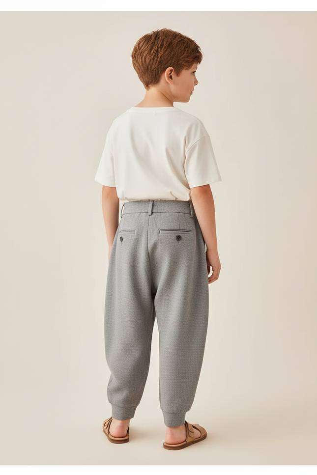 Pantalon Baggy Gris Ample Plissé Coton Enfant - Molleton - vue 2