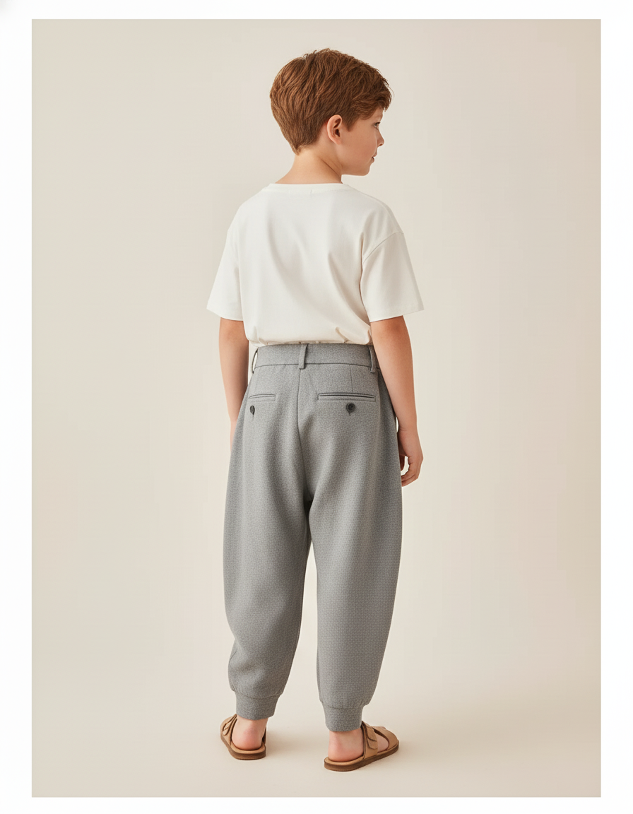 Pantalon Baggy Gris Ample Plissé Coton Enfant - Molleton - vue 2
