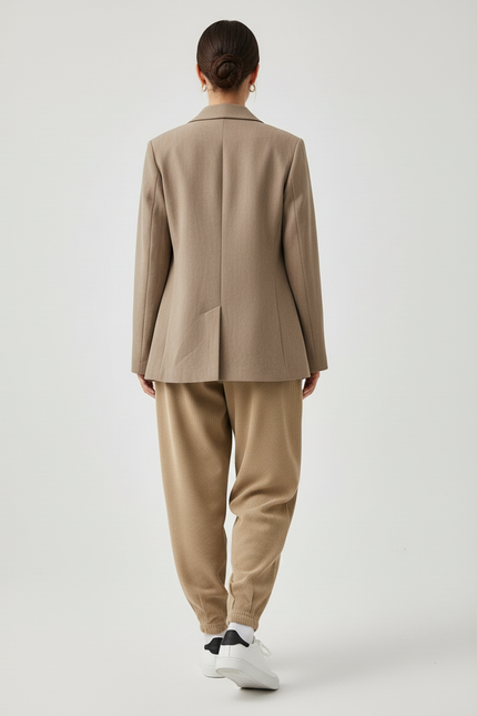 Pantalon Baggy Beige Côtelé Ample Décontracté Élastique - Cordé - vue 2