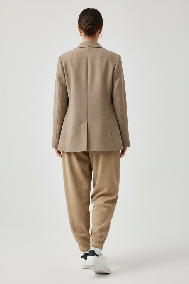 Pantalon Baggy Beige Côtelé Ample Décontracté Élastique - Cordé - vue 2