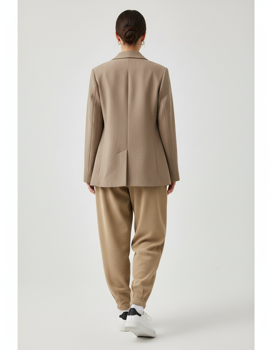 Pantalon Baggy Beige Côtelé Ample Décontracté Élastique - Cordé - vue 2