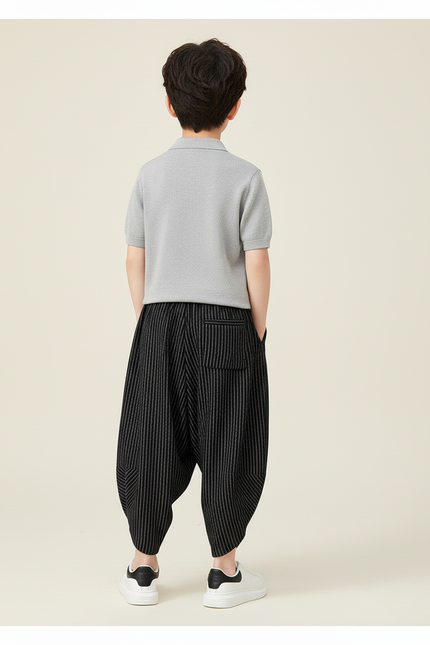 Pantalon Baggy Noir Rayé Ample Harem Enfant - Maille - vue 2