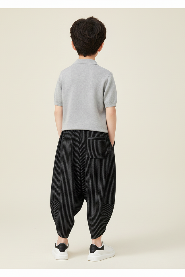 Pantalon Baggy Noir Rayé Ample Harem Enfant - Maille - vue 2
