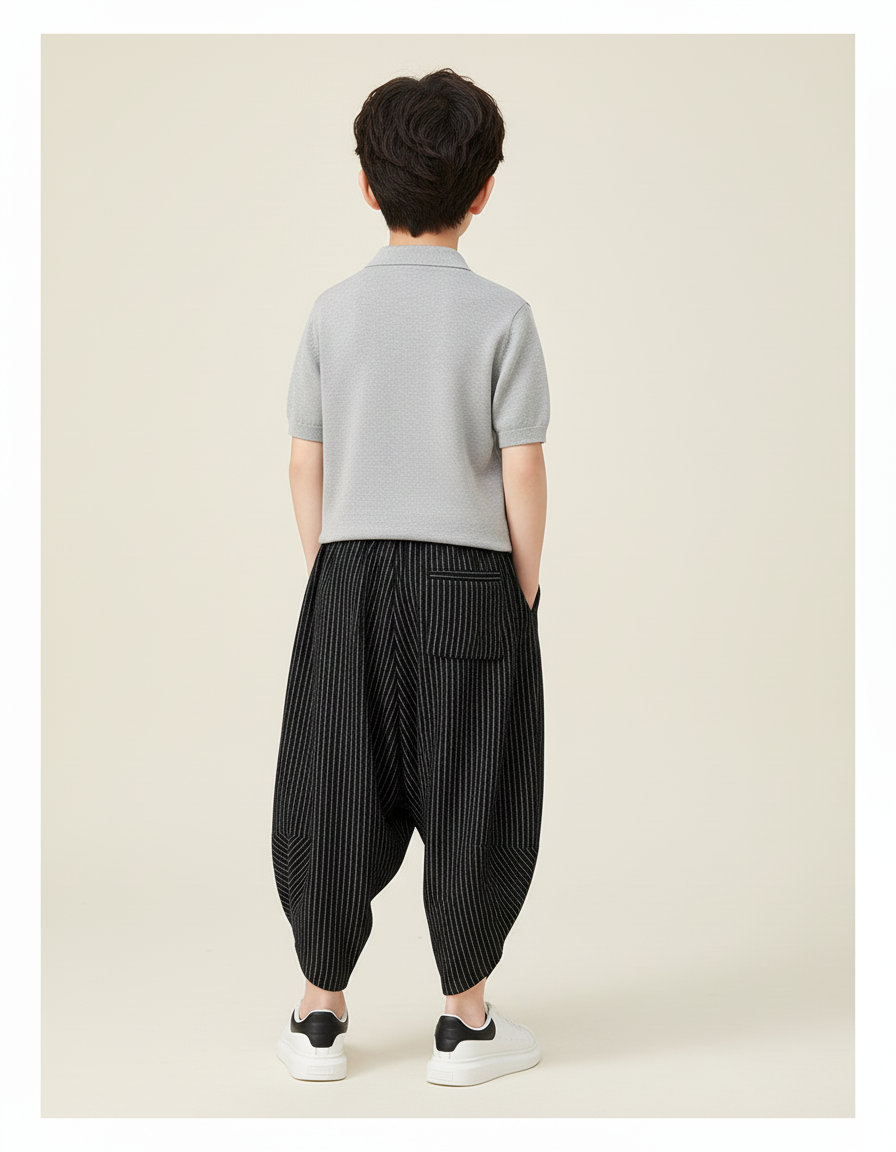 Pantalon Baggy Noir Rayé Ample Harem Enfant - Maille - vue 2