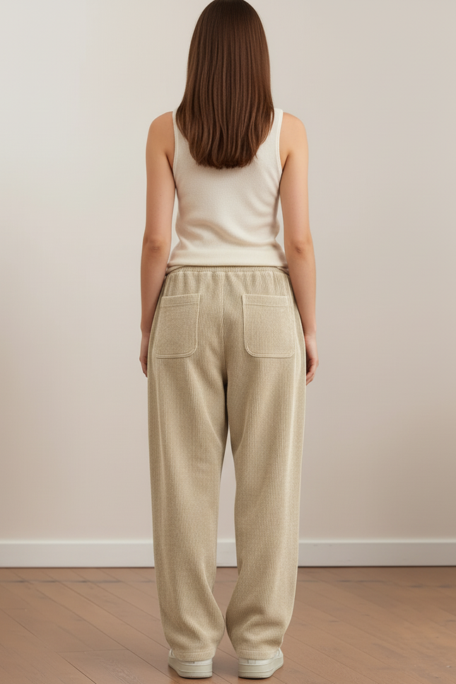 Pantalon Baggy Corduroy Beige Ample Décontracté Cordon - Cordé - vue 2