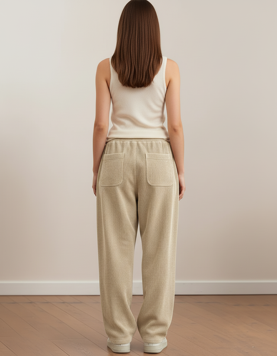 Pantalon Baggy Corduroy Beige Ample Décontracté Cordon - Cordé - vue 2