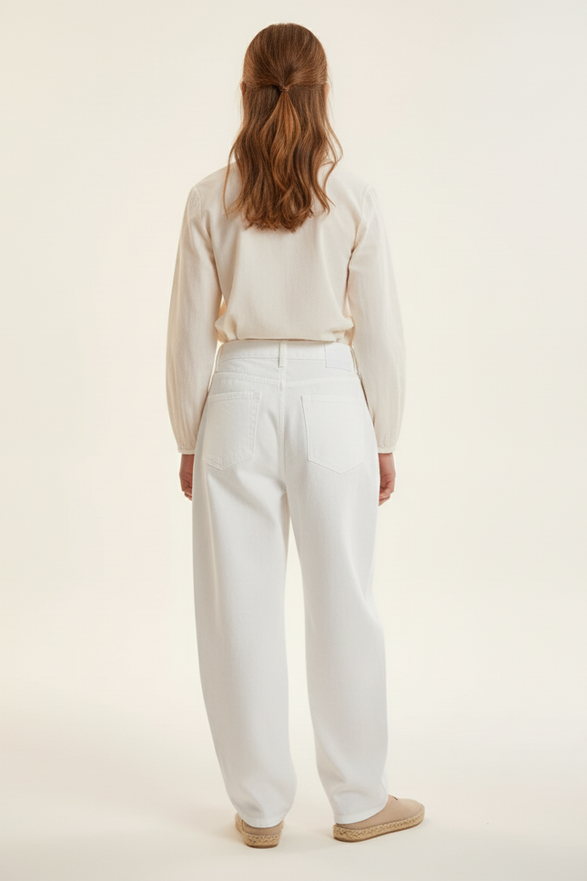 Pantalon Baggy Blanc Ample Taille Haute Décontracté Fille - Jean - vue 2