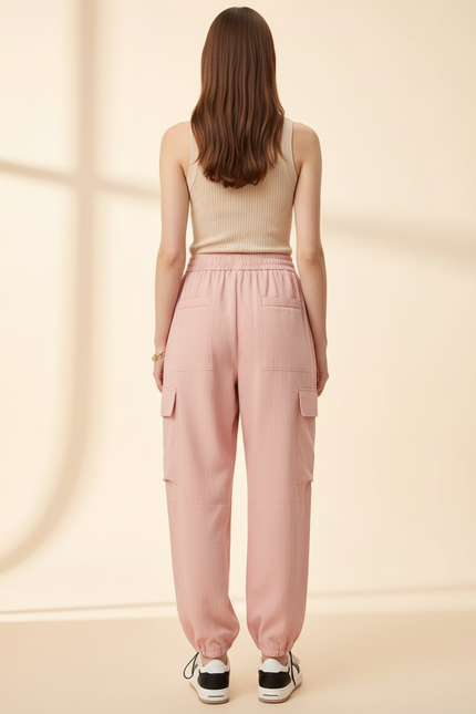 Pantalon Baggy Rose Cargo Ample Cordon Décontracté - Toile - vue 2