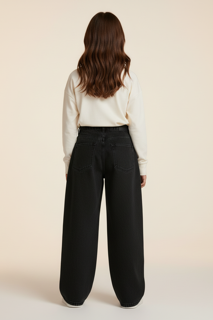 Pantalon Baggy Noir Ample Taille Haute Denim Fille - Jean - vue 2