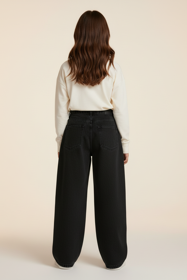 Pantalon Baggy Noir Ample Taille Haute Denim Fille - Jean - vue 2