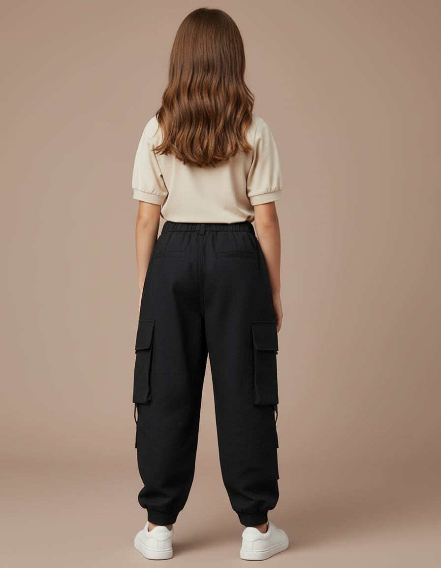 Pantalon Baggy Noir Cargo Décontracté Enfant Étiquettes - Toile - vue 2