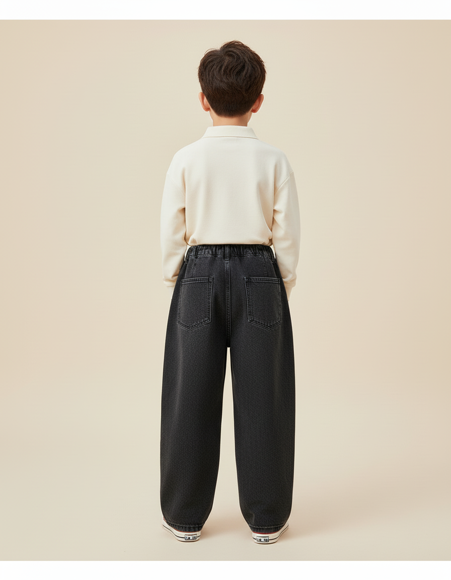 Pantalon Baggy Gris Foncé Ample Coton Décontracté Garçon - Jean - vue 2