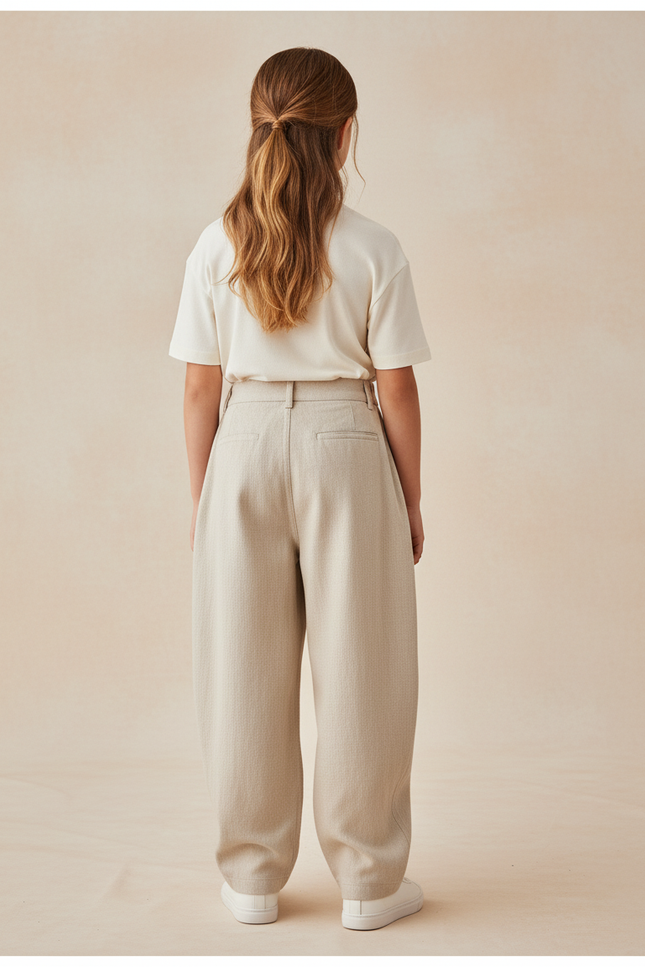 Pantalon Baggy Beige Lin Ample Plissé Confortable Enfant - vue 2