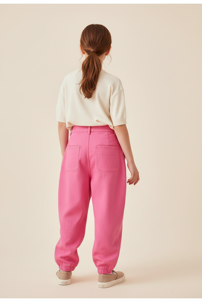 Pantalon Baggy Rose Fuschia Ample Coton Enfant - Gabardine - vue 2