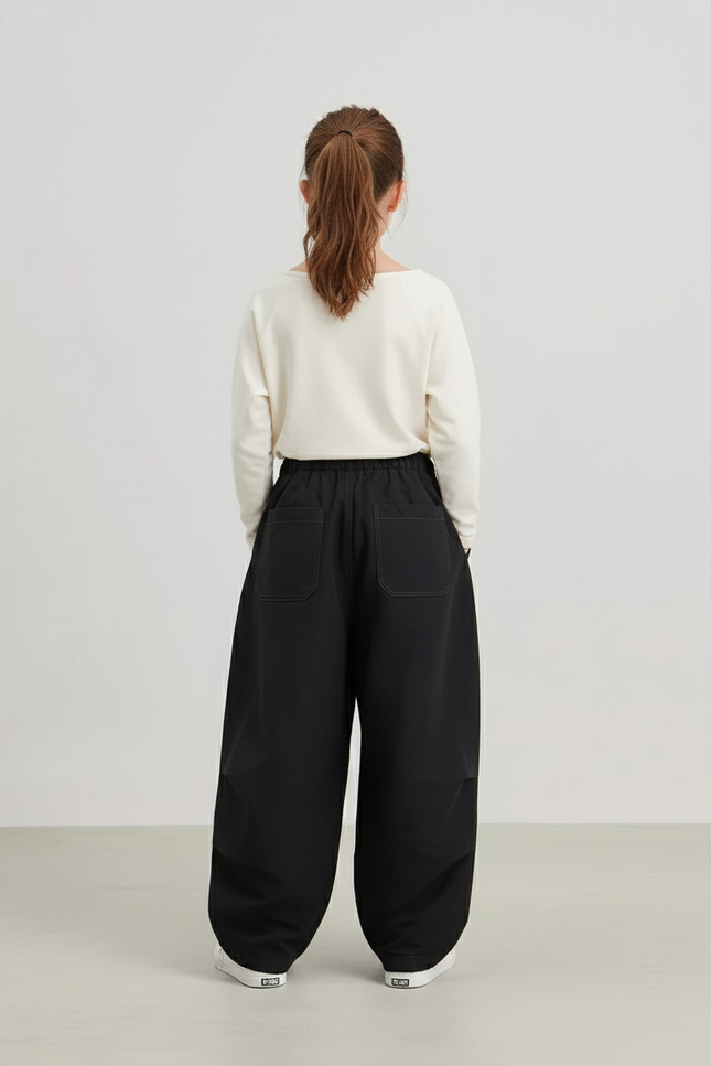 Pantalon Baggy Noir Ample Coton Basique Unisexe - Polyester - vue 2
