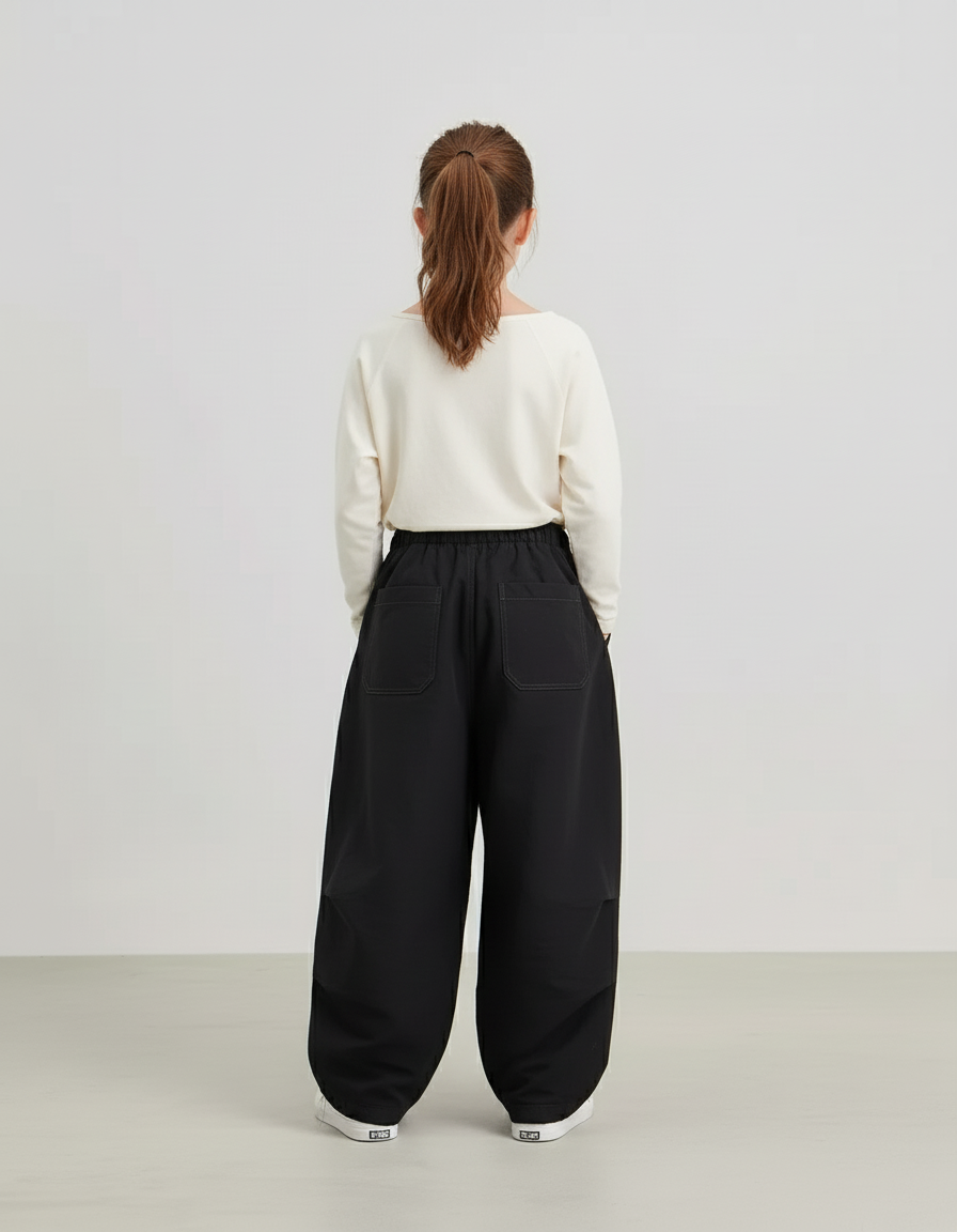 Pantalon Baggy Noir Ample Coton Basique Unisexe - Polyester - vue 2