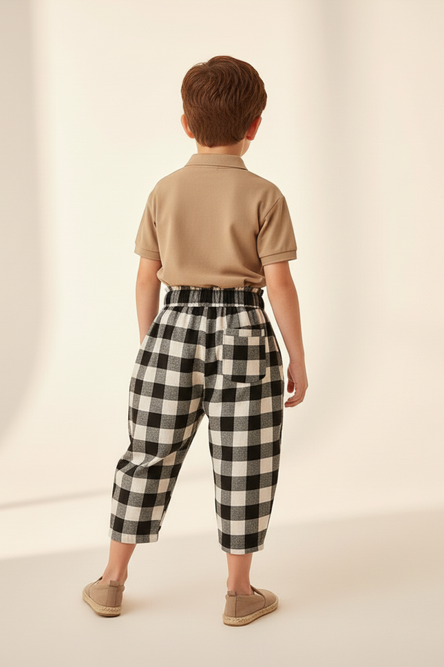 Pantalon Baggy Carreaux Noir Blanc Coton Ample Enfant - Imprimé - vue 2