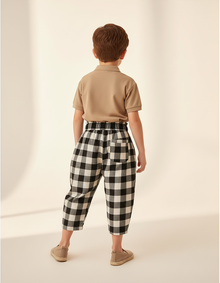 Pantalon Baggy Carreaux Noir Blanc Coton Ample Enfant - Imprimé - vue 2