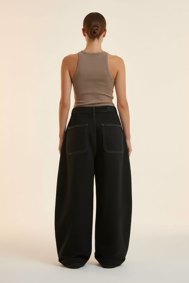 Pantalon Baggy Noir Ample Flammes Vertes Streetwear - Jean - vue 2