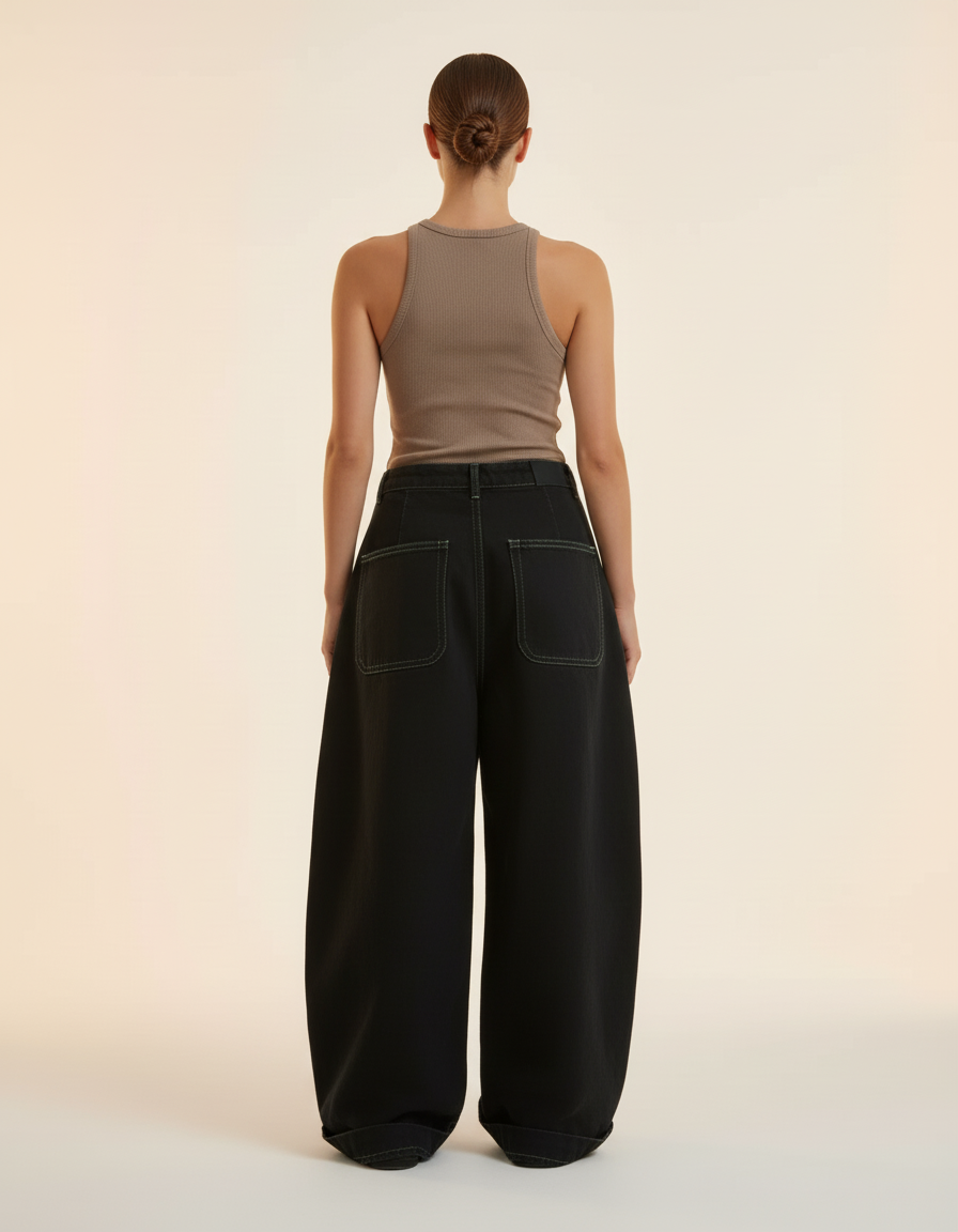 Pantalon Baggy Noir Ample Flammes Vertes Streetwear - Jean - vue 2