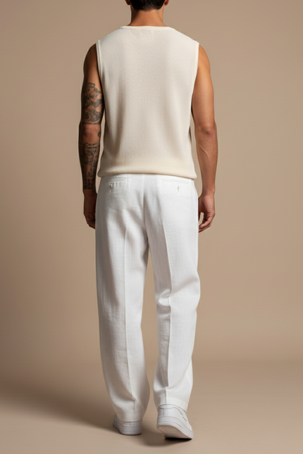 Pantalon Baggy Blanc Lin Plissé Ample Homme - vue 2