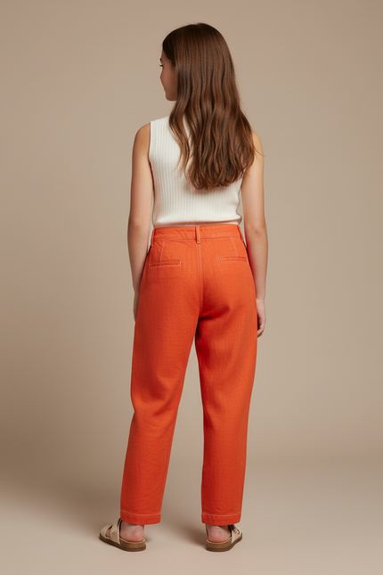Pantalon Baggy Orange Lin Plissé Décontracté Enfant - vue 2