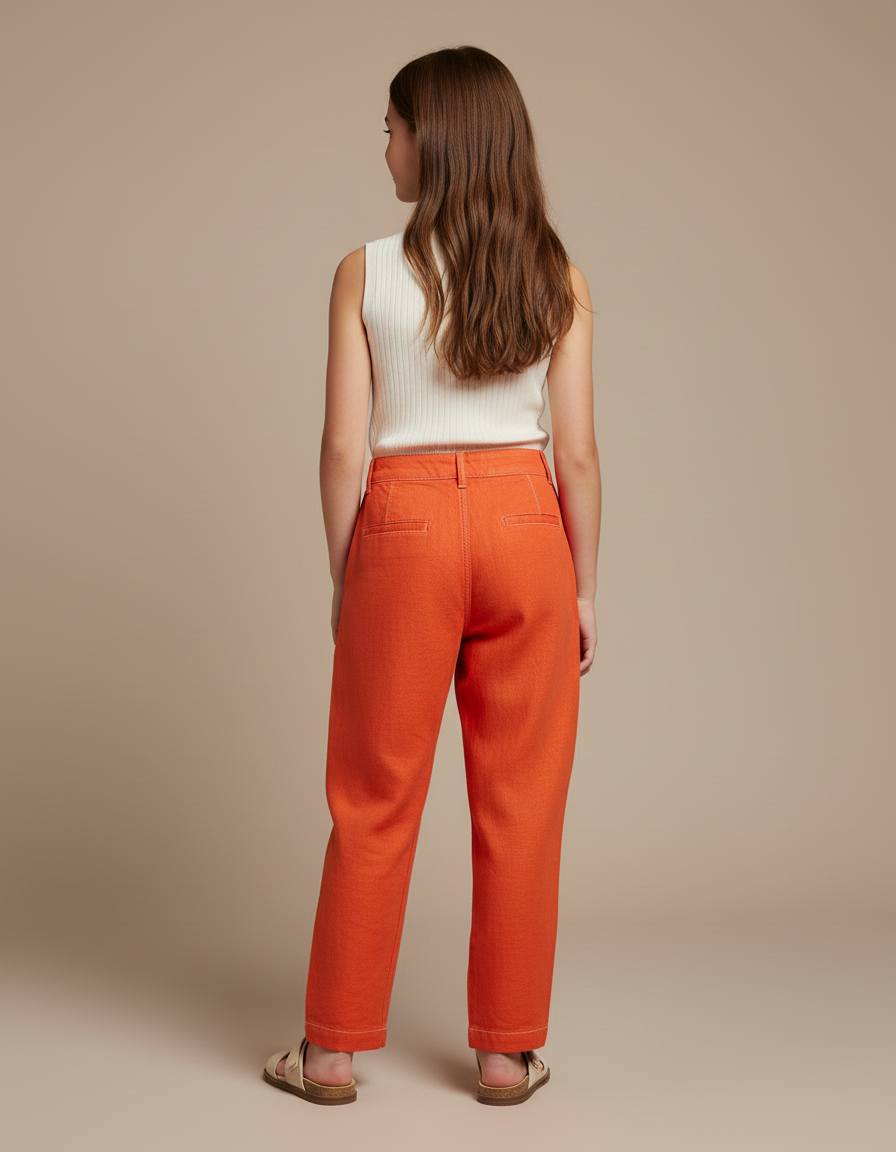 Pantalon Baggy Orange Lin Plissé Décontracté Enfant - vue 2