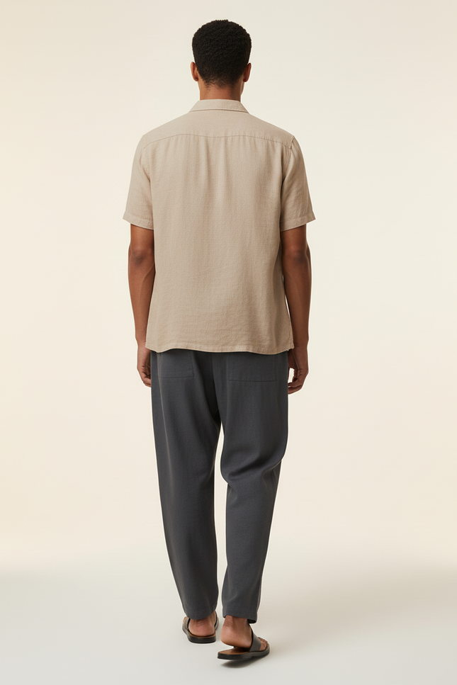Pantalon Baggy Gris Lin Ample Décontracté Homme - vue 2