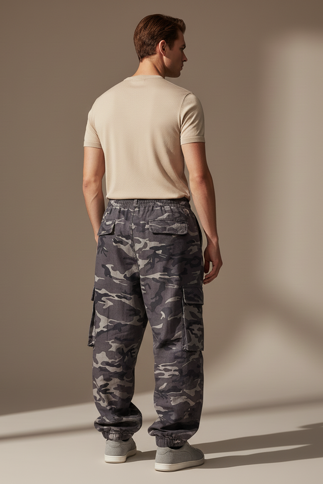 Pantalon Baggy Camouflage Gris Ample Cargo Militaire - Toile - vue 2