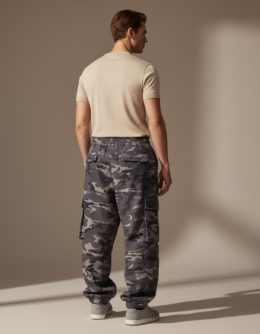 Pantalon Baggy Camouflage Gris Ample Cargo Militaire - Toile - vue 2