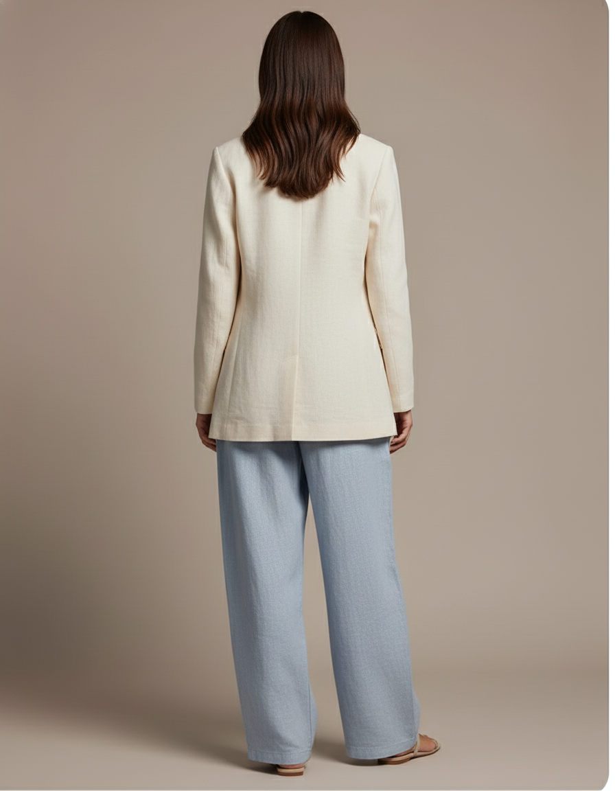 Pantalon Baggy Bleu Ciel Lin Ample Décontracté Fluide - vue 2
