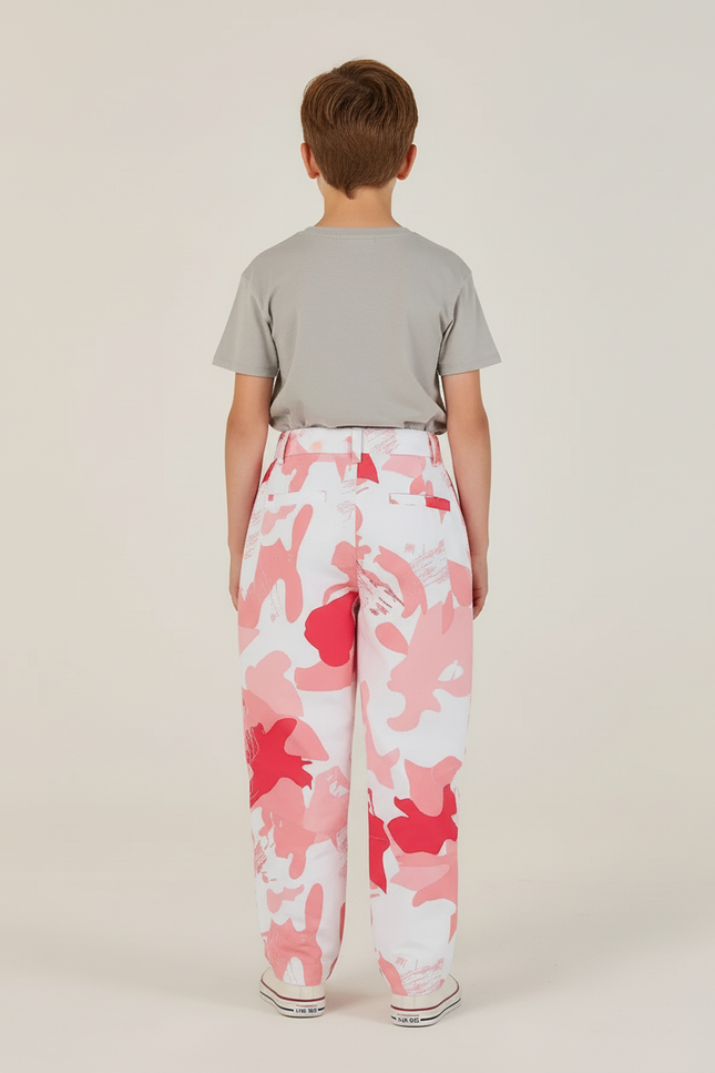 Pantalon Baggy Blanc Rose Camouflage Décontracté Enfant - Multicolore Toile - vue 2