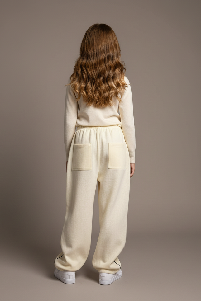 Pantalon Baggy Crème Molleton Ample Rayures Confortable - Beige - vue 2