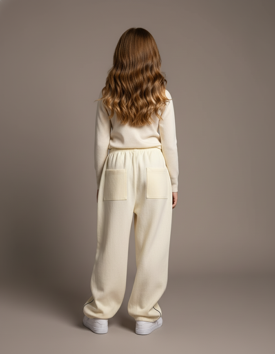 Pantalon Baggy Crème Molleton Ample Rayures Confortable - Beige - vue 2