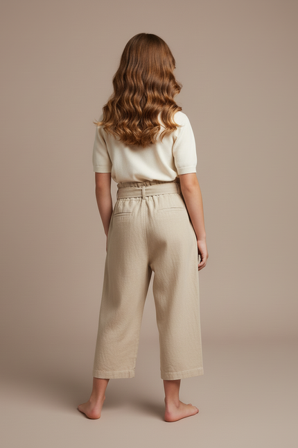 Pantalon Baggy Beige Coton Ample Ceinture Fille - vue 2