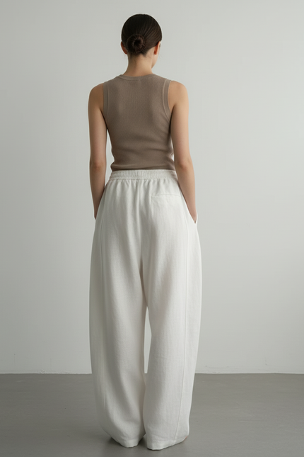 Pantalon Baggy Blanc Ample Lin Décontracté Femme - vue 2