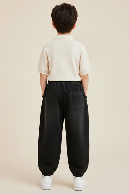 Pantalon Baggy Noir Ample Coton Épais Hiver Enfant - Molleton - vue 2