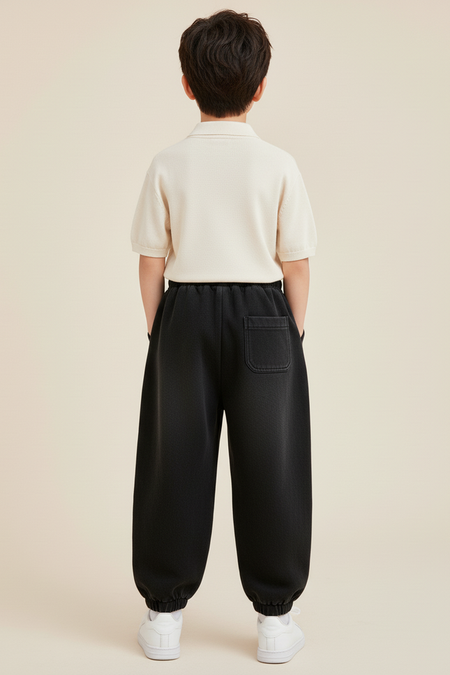 Pantalon Baggy Noir Ample Coton Épais Hiver Enfant - Molleton - vue 2
