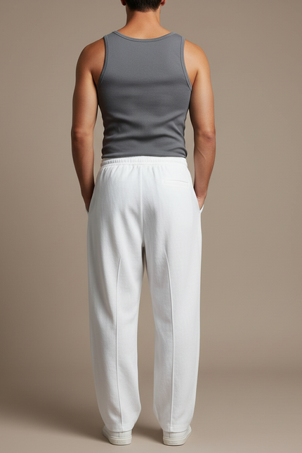 Pantalon Baggy Blanc Cordon Droit Décontracté Homme - Molleton - vue 2