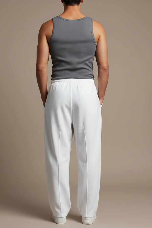 Pantalon Baggy Blanc Cordon Droit Décontracté Homme - Molleton - vue 2