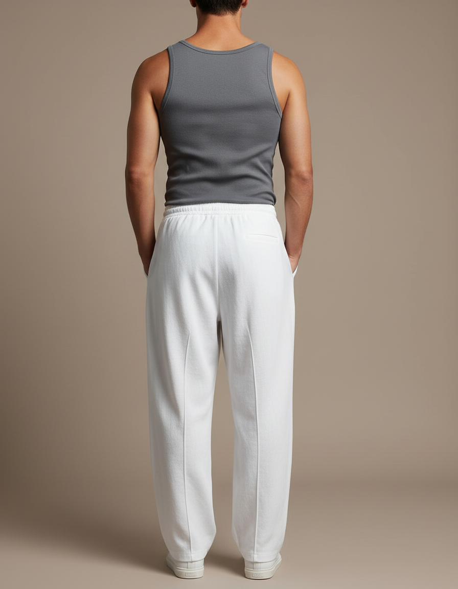 Pantalon Baggy Blanc Cordon Droit Décontracté Homme - Molleton - vue 2