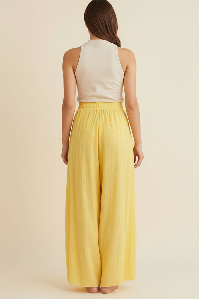 Pantalon Baggy Jaune Citron Ample Fluide Coton - vue 2