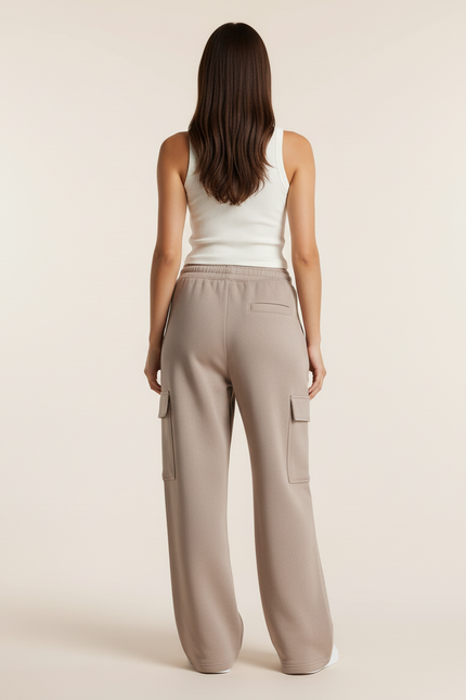 Pantalon Baggy Cargo Ample Molleton Beige Décontracté - vue 2