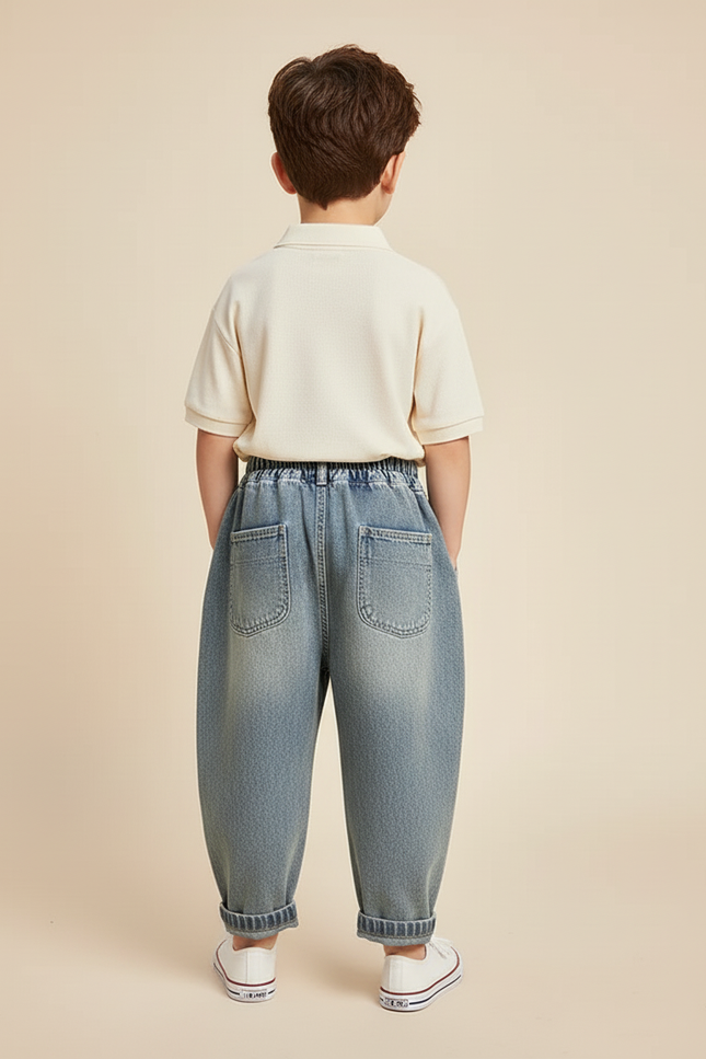 Pantalon Baggy Jean Bleu Ample Poches Latérales Garçon - vue 2