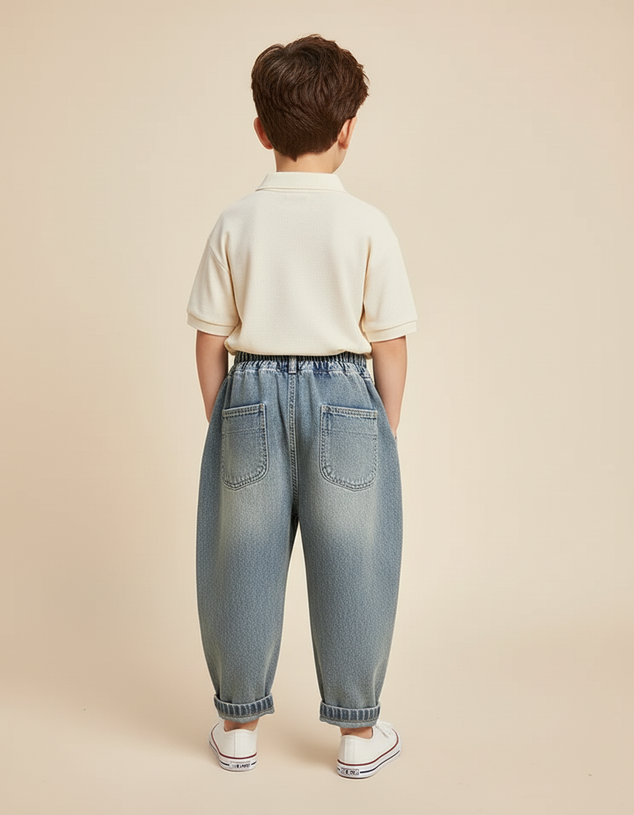 Pantalon Baggy Jean Bleu Ample Poches Latérales Garçon - vue 2