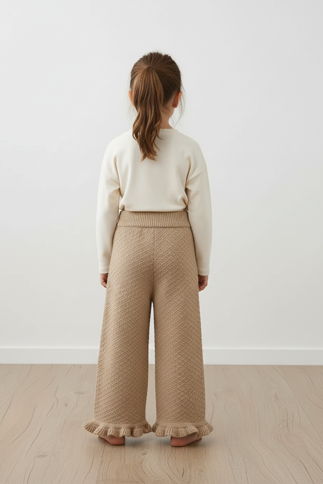 Pantalon Baggy Marron Tricoté Ample Texturé Fille - Maille - vue 2