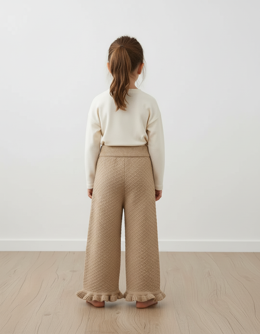 Pantalon Baggy Marron Tricoté Ample Texturé Fille - Maille - vue 2