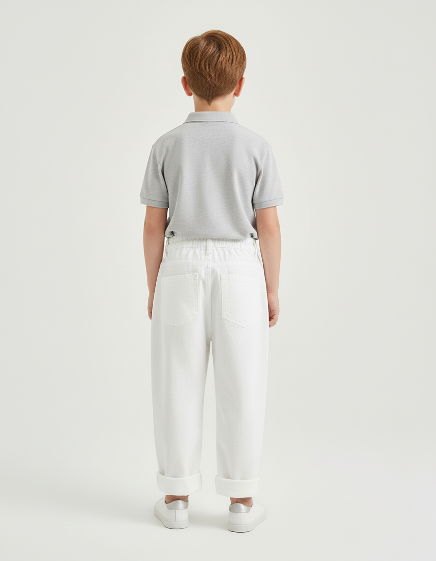 Pantalon Baggy Blanc Jean Ample Décontracté Enfant - vue 2