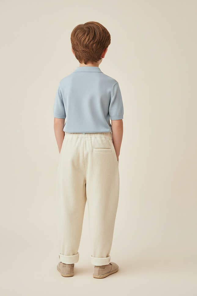 Pantalon Baggy Velours Côtelé Écru Ample Enfant - Beige Cordé - vue 2