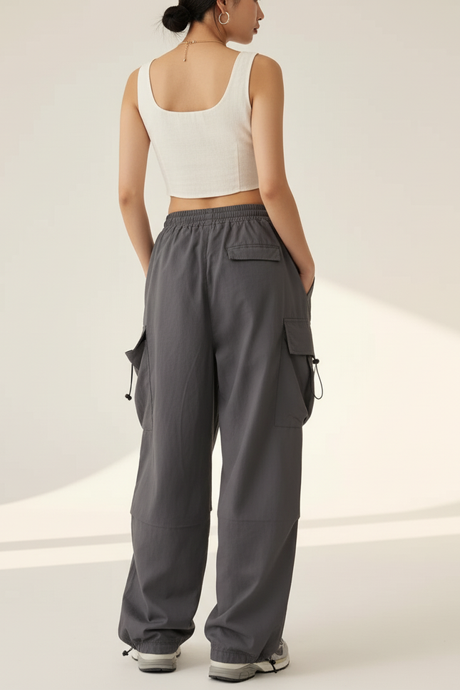 Pantalon Baggy Gris Cargo Ample Décontracté Femmes - Gabardine - vue 2